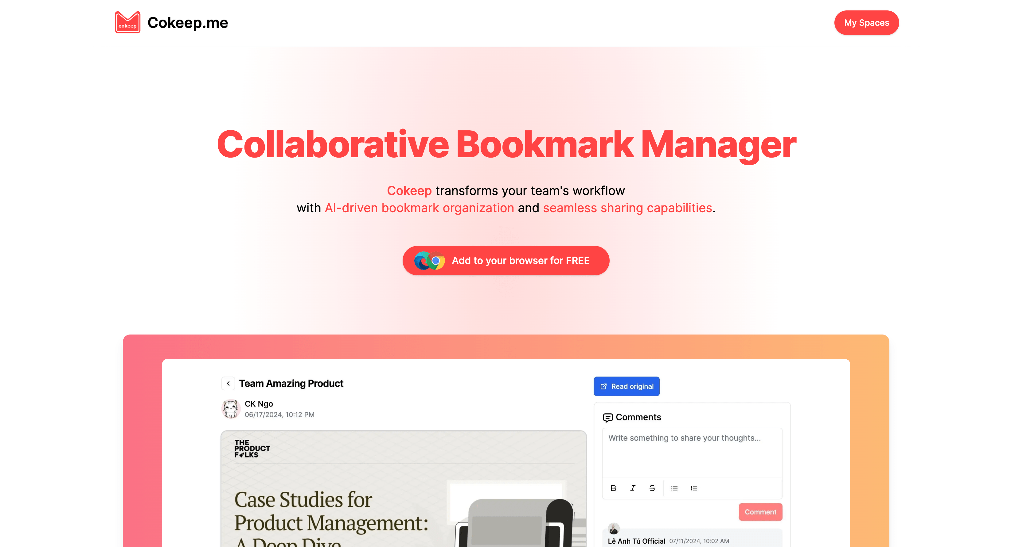 Cokeep - Collaborative Bookmark Manager